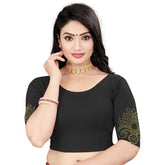 StylesIndia Women's Cotton Lycra Stretchable Stone Work Designer Blouse | Deep U-Back Party Wear Saree Blouse | Festive Ethnic Wear DNO:405